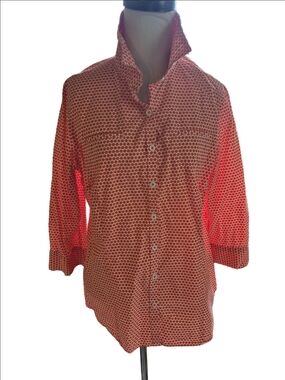 Women's Vanheusen Orange Geo-Print Button Front Shirt In A Size Large
